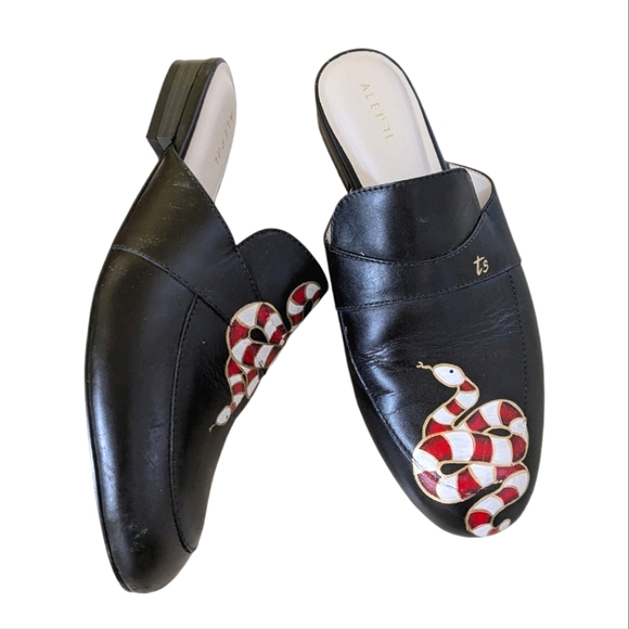 Alepel Women's Gold Snake Mule in Black Leather signed one of a kind - Picture 11 of 16